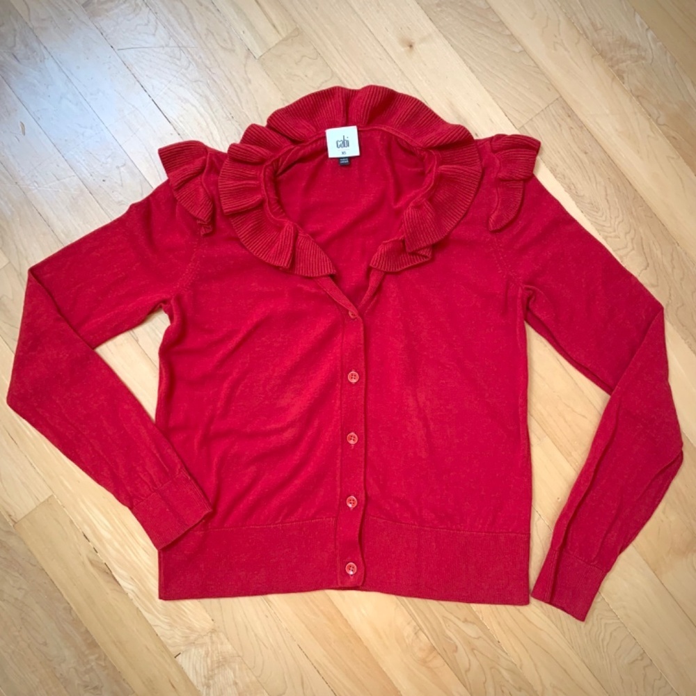 Cabi Cavalier Cardigan Red Ruffle Size XS Style 4284